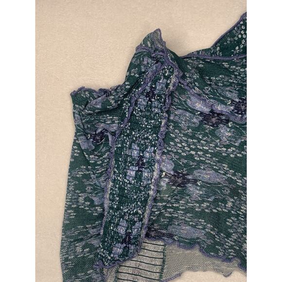 Free People Runched Scoop Neck Teal Green Floral Top Sz S NWOT - Picture 3 of 6